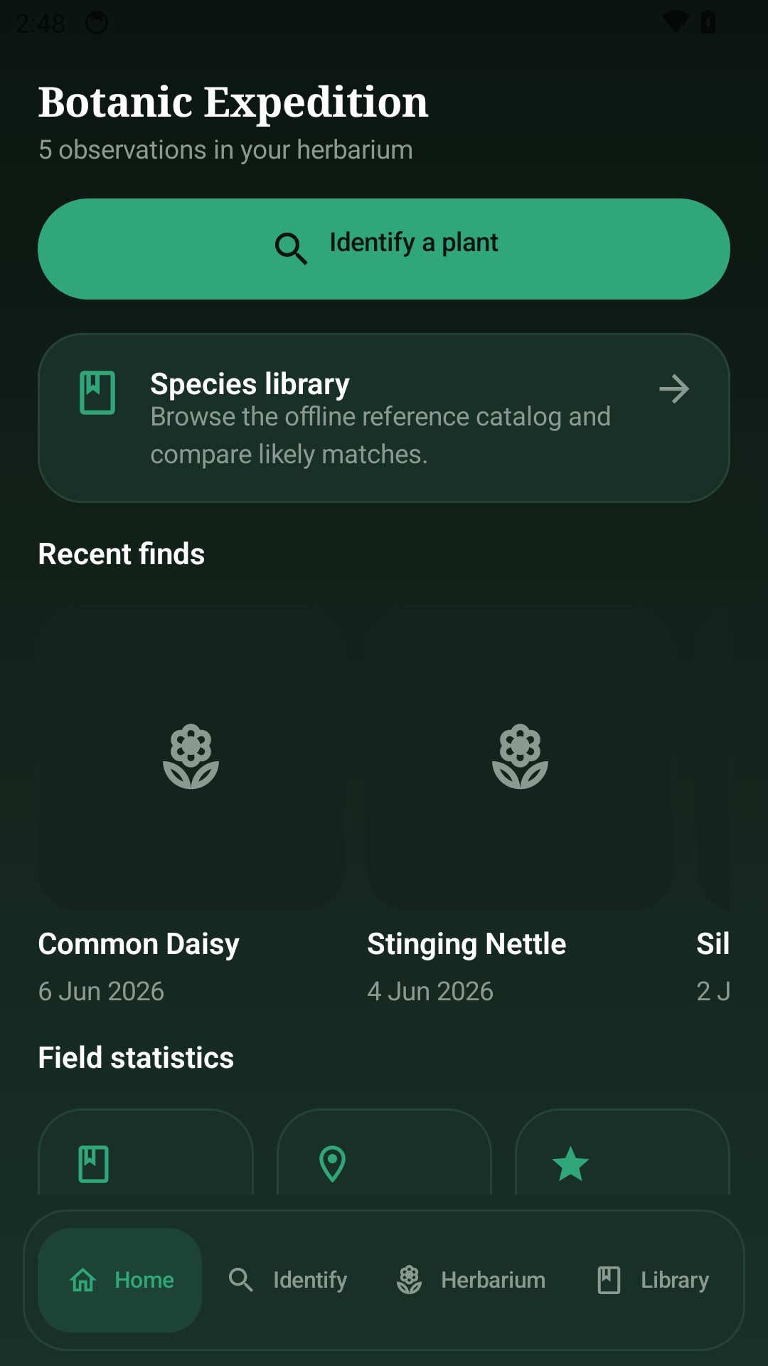 Botanic Expedition home screen